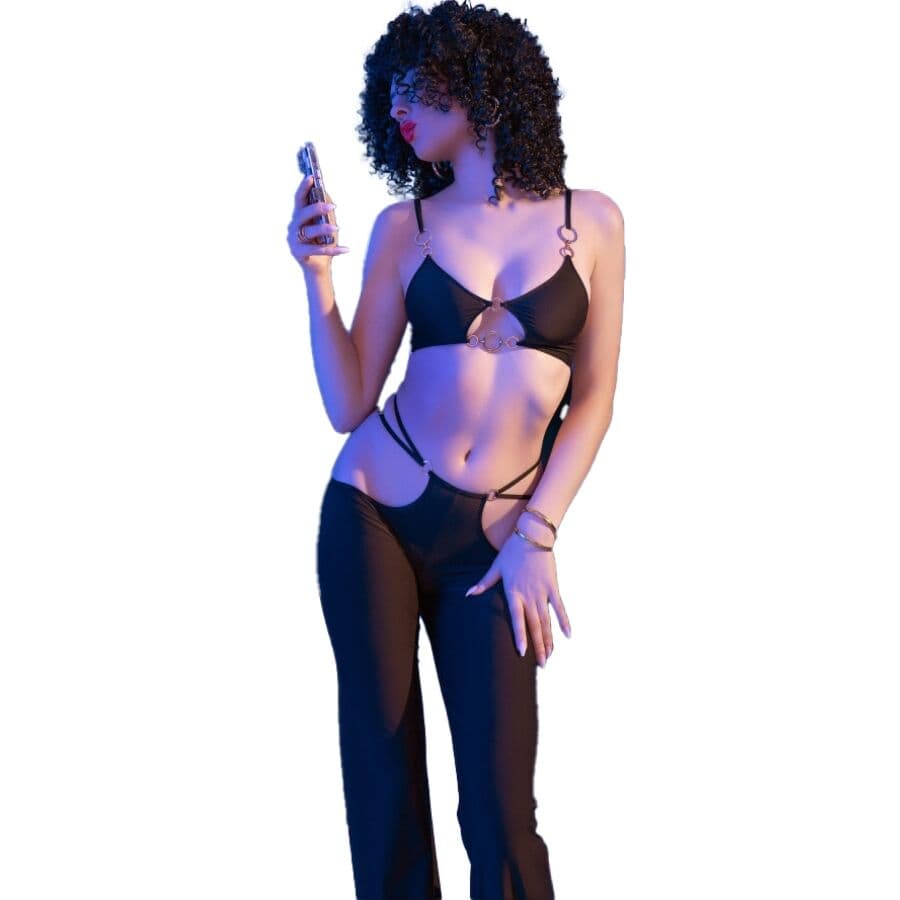 CHILIROSE - CR 4851 BLACK TOP AND LEGGINGS SET WITH GOLDEN ACCESSORIES S thumb 4
