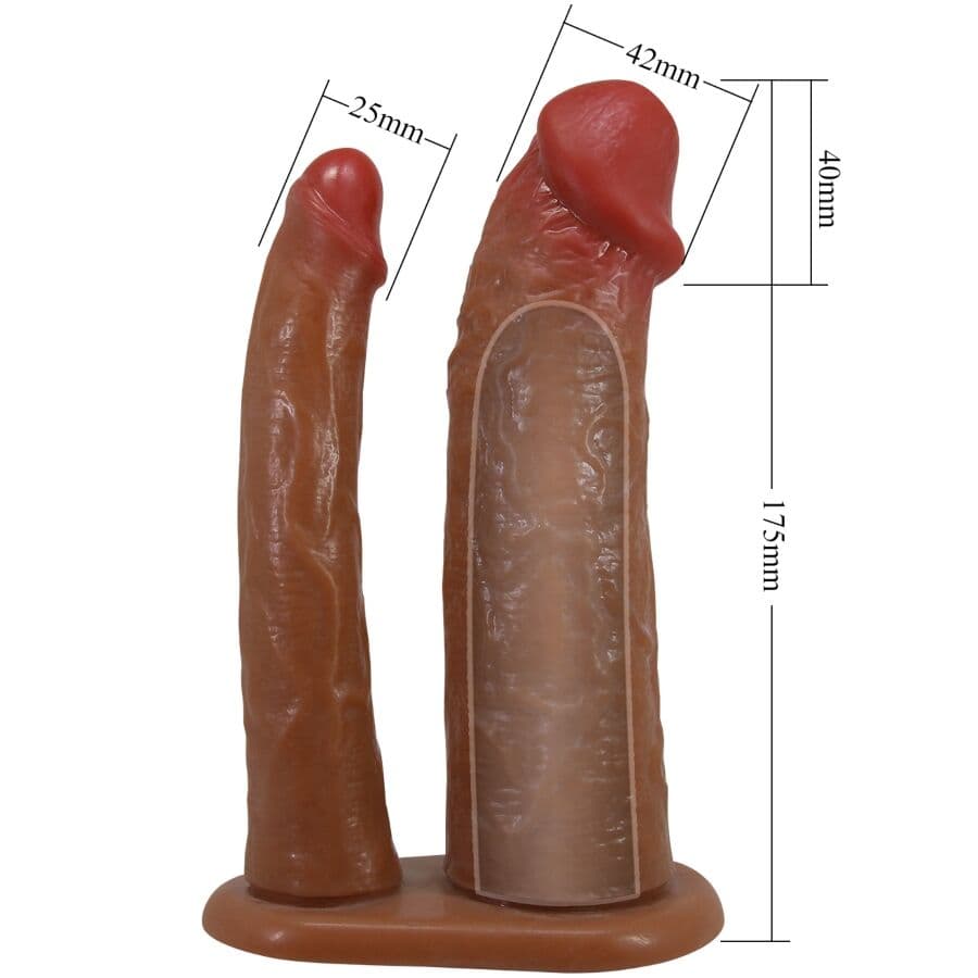 PRETTY LOVE - YAIRON DOUBLE PENIS SLEEVE WITH 4 CM EXTENSION MULATTO thumb 5