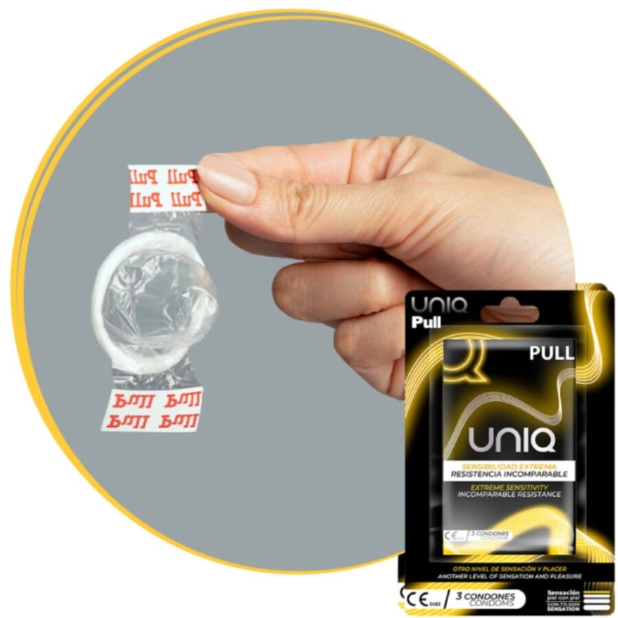 UNIQ - PULL LATEX FREE CONDOMS WITH STRIPS 3 UNITS thumb 2