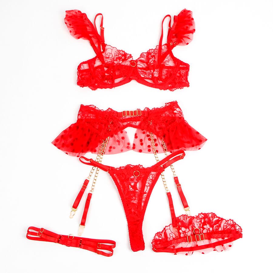 SUBBLIME - 957506  LACE BRA AND GARTER SET RED S/M thumb 3