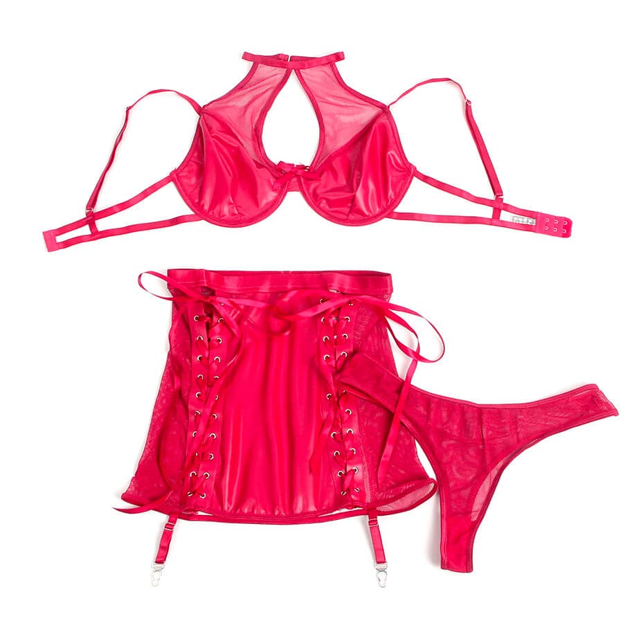 SUBBLIME - 957612  LEATHER BRA AND SKIRT SET RED L/XL thumb 5