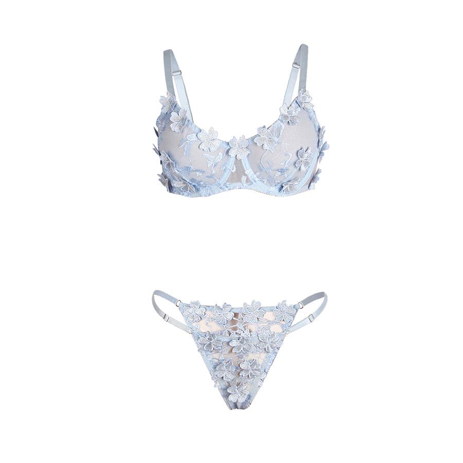SUBBLIME - 957629  FLOWER EMBROIDERED BRA AND PANTIES SET SKY BLUE S/M thumb 5