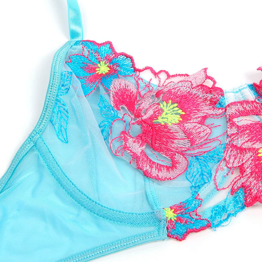 SUBBLIME - 957650 FLOWER EMBROIDERED BRA AND GARTER BELT SET PINK L/XL thumb 6