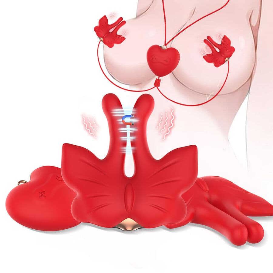 ARMONY - MAGNETIC NIPPLE CLAMPS WITH VIBRATION BUTTERFLY SHAPE RED thumb 2
