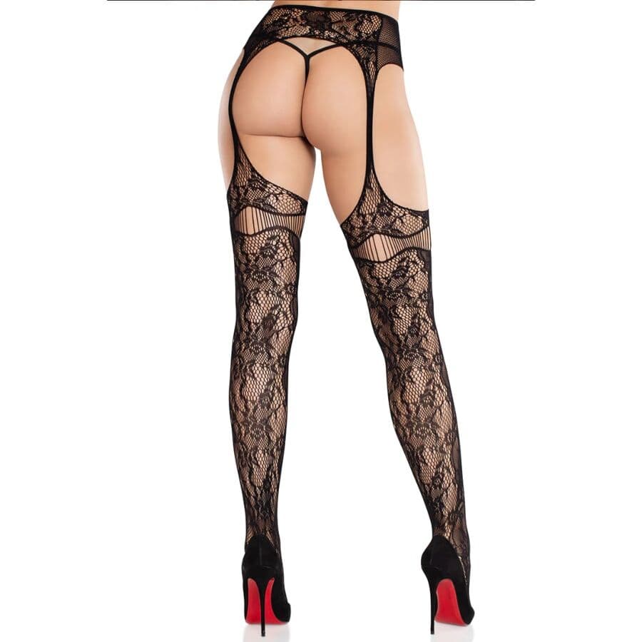 LEG AVENUE - LACE STOCKINGS WITH GARTERS BLACK thumb 2