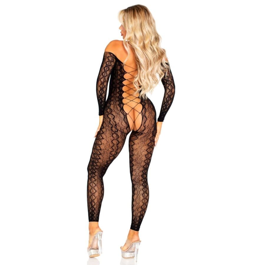 LEG AVENUE - CROTCHLESS BODYSTOCKING IN EXOTIC SNAKE LACE BLACK thumb 2