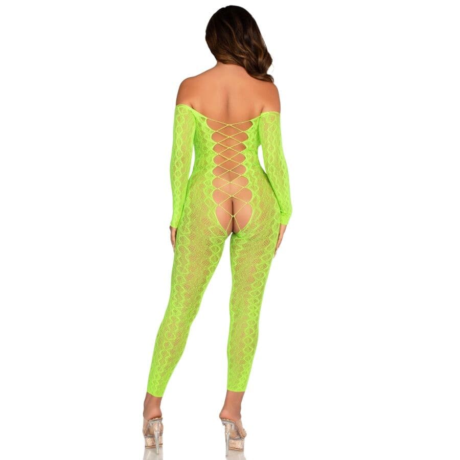 LEG AVENUE - CROTCHLESS BODYSTOCKING EXOTIC SNAKE LACE NEON GREEN thumb 2