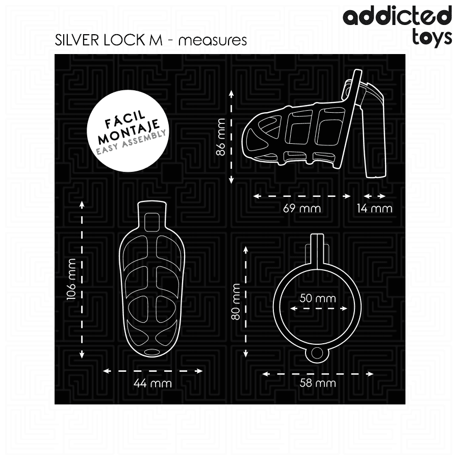 ADDICTED TOYS LOCKED - SILVER LOCK PENIS CAGE METAL SIZE M thumb 5