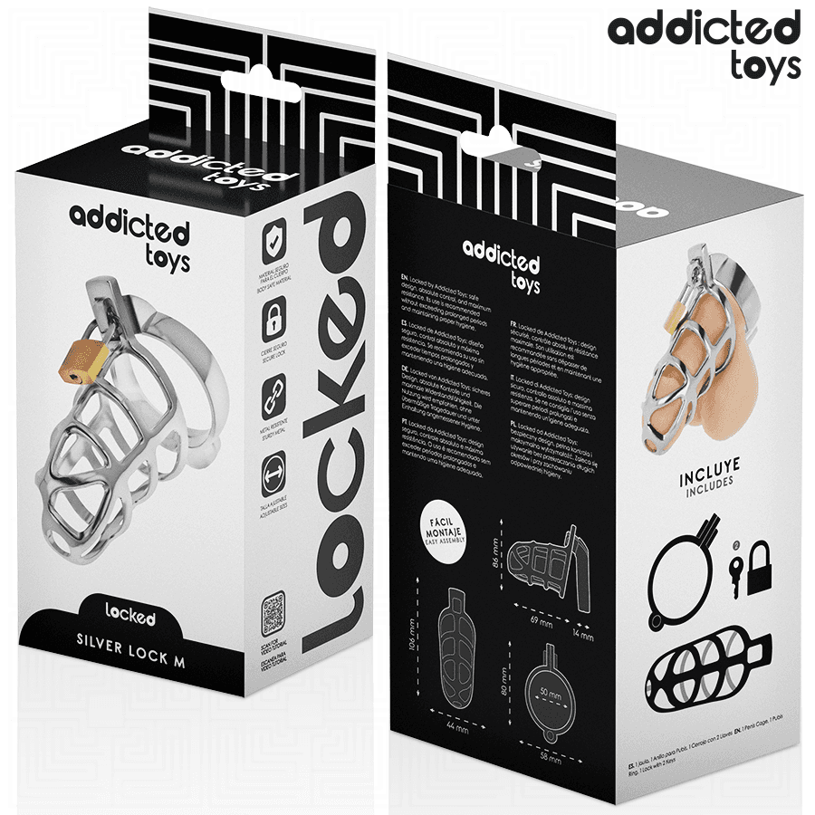 ADDICTED TOYS LOCKED - SILVER LOCK PENIS CAGE METAL SIZE M thumb 6