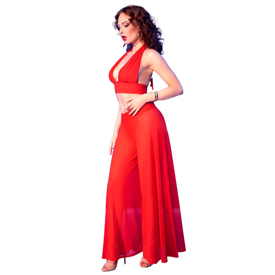 CHILIROSE - CR 4857 RED TOP AND PANTS SET SIZE S thumb 2