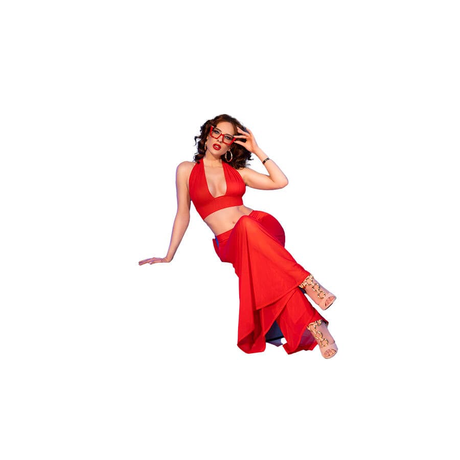 CHILIROSE - CR 4857 RED TOP AND PANTS SET SIZE M thumb 4