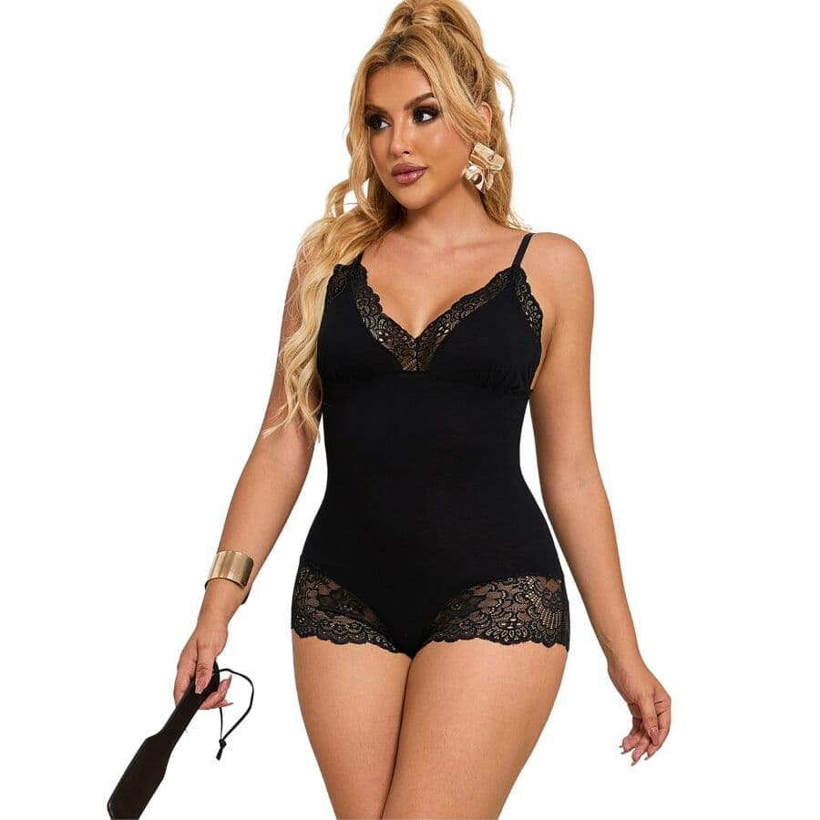 SUBBLIME - BLACK FLORAL LACE DETAIL TEDDY S/M thumb 1