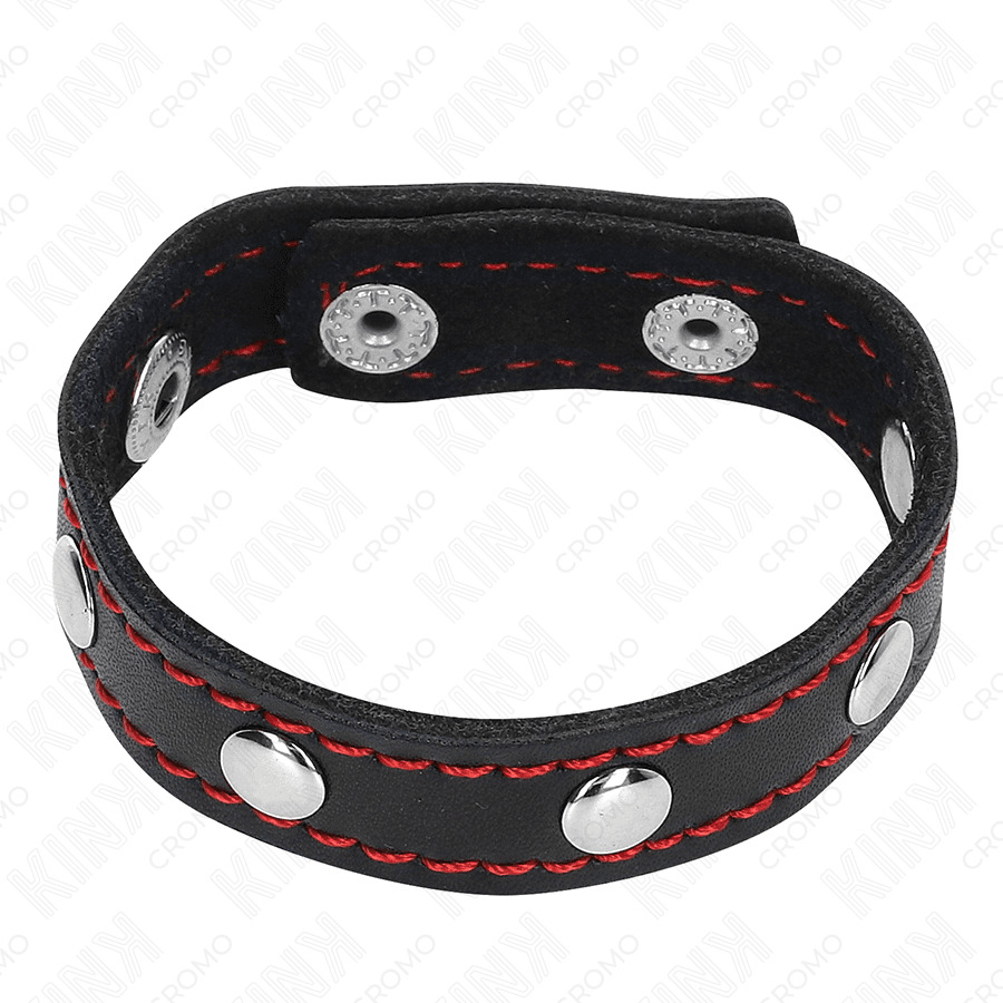 KINK - LEATHER PENIS RING WITH PRESSURE CLOSURE RED LINING 21 X 1.5 CM thumb 3