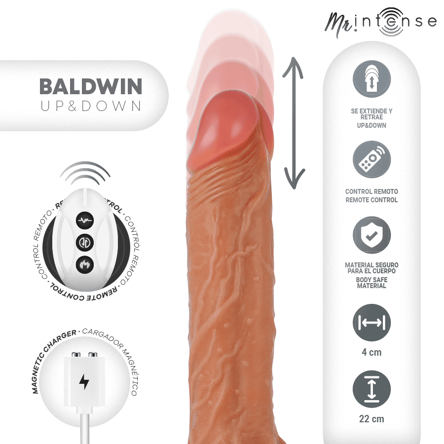 MR INTENSE - BALDWIN REALISTIC MULTIFUNCTIONAL WITH VIBRATION, UP AND DOWN REMOTE CONTROL, 22 CM - OR - 4 CM thumb 3