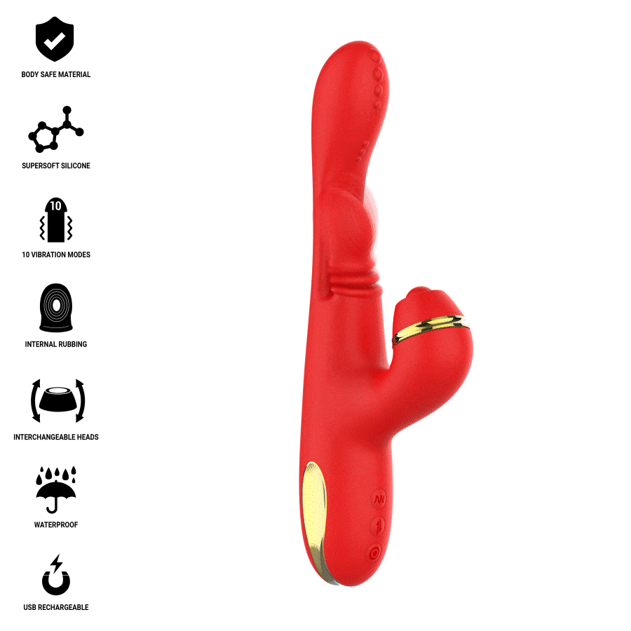 INTENSE - KATY MULTIFUNCTION CLITORIS STIMULATOR 4 INTERCHANGEABLE HEADS RED thumb 2