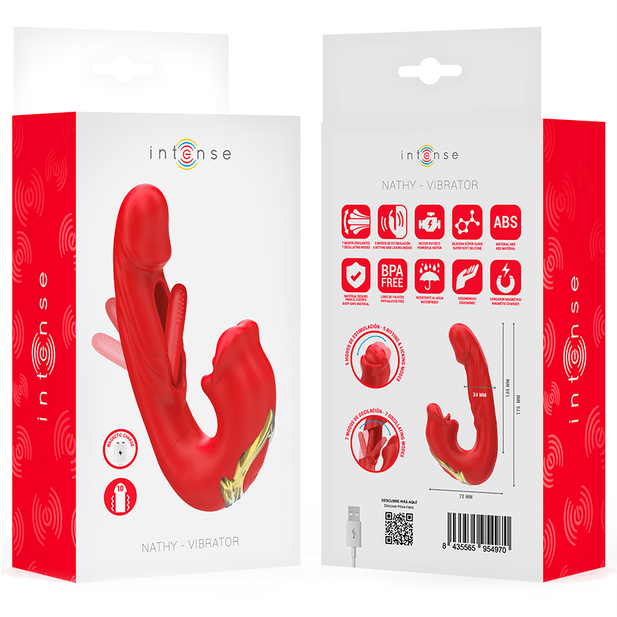 INTENSE - NATHY DOUBLE VIBRATOR WITH MULTIFUNCTION STIMULATING MOUTH RED thumb 8