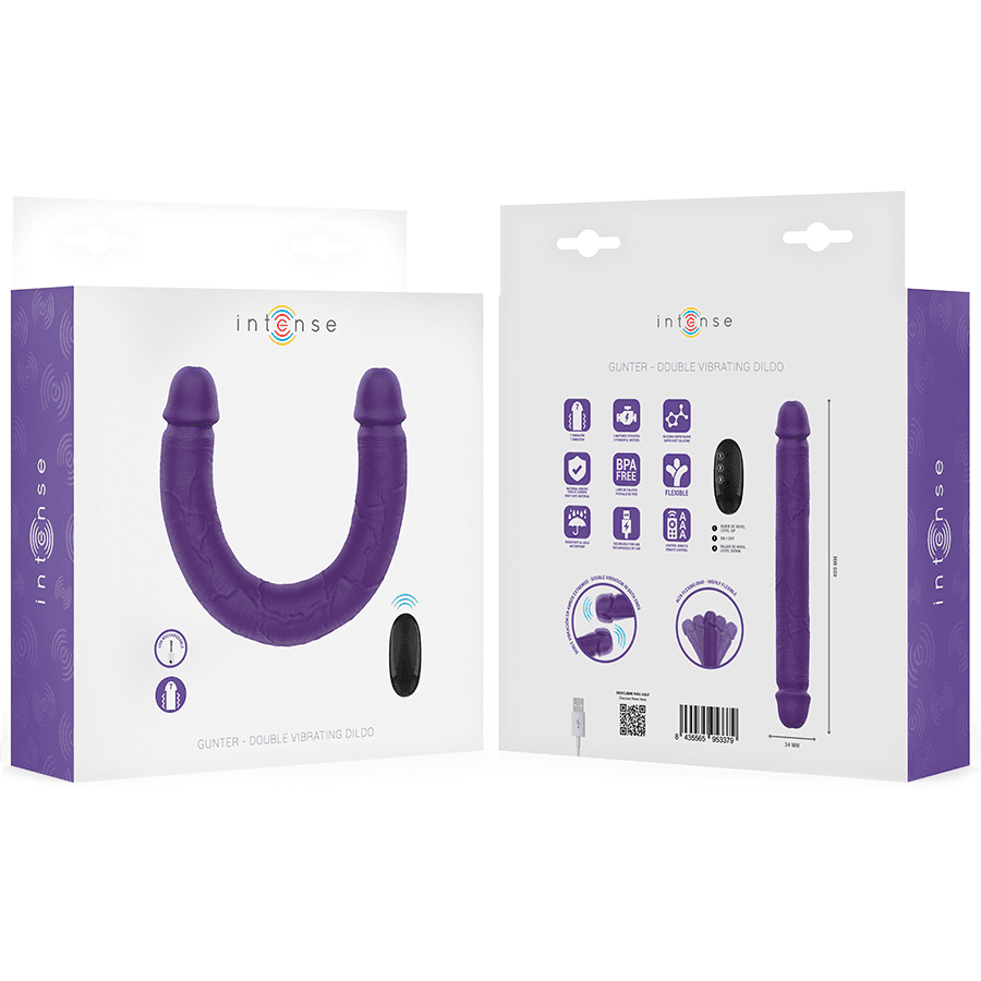 INTENSE - GUNTER DILDO DOUBLE VIBRATOR 40 CM PURPLE REMOTE CONTROL thumb 7