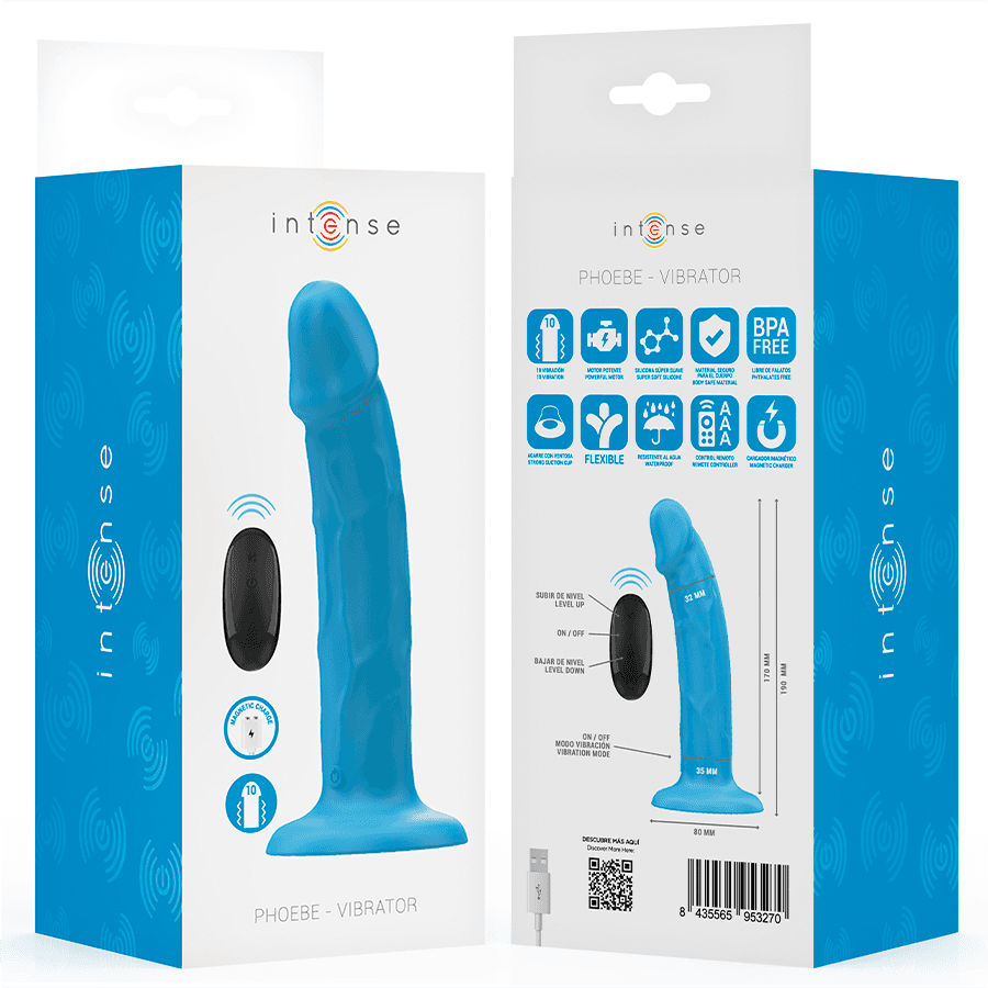 INTENSE - PHOEBE REALISTIC VIBRATOR 10 VIBRATIONS BLUE REMOTE CONTROL thumb 8