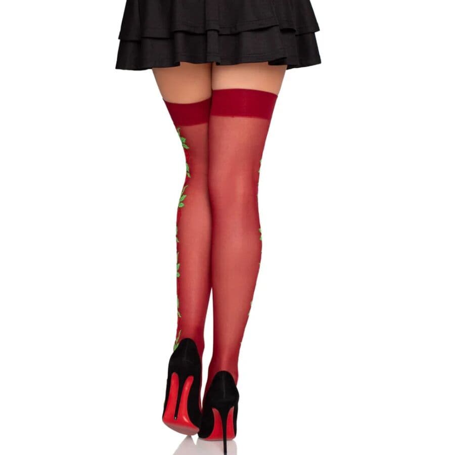 LEG AVENUE - 1957 GARTER BELT STOCKINGS WITH RED FLOWERS - ONE SIZE thumb 3