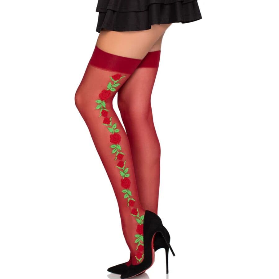 LEG AVENUE - 1957 GARTER BELT STOCKINGS WITH RED FLOWERS - ONE SIZE thumb 2