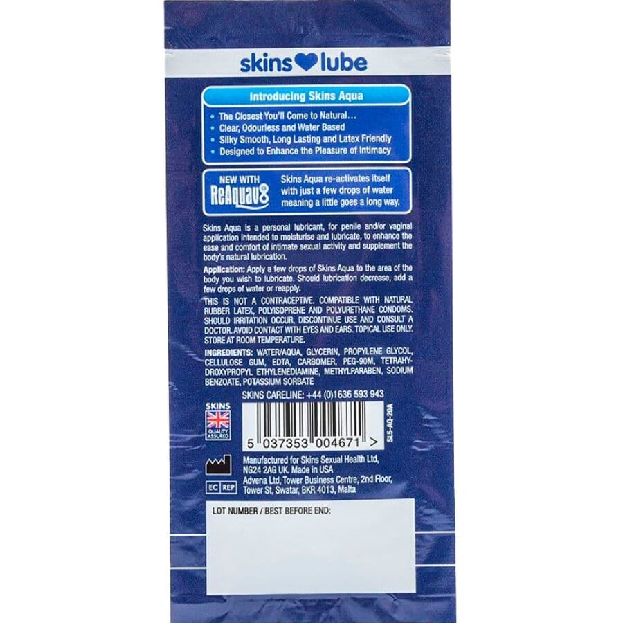 SKINS - AQUA WATER-BASED LUBRICANT SINGLE-DOSE 5 ML thumb 2