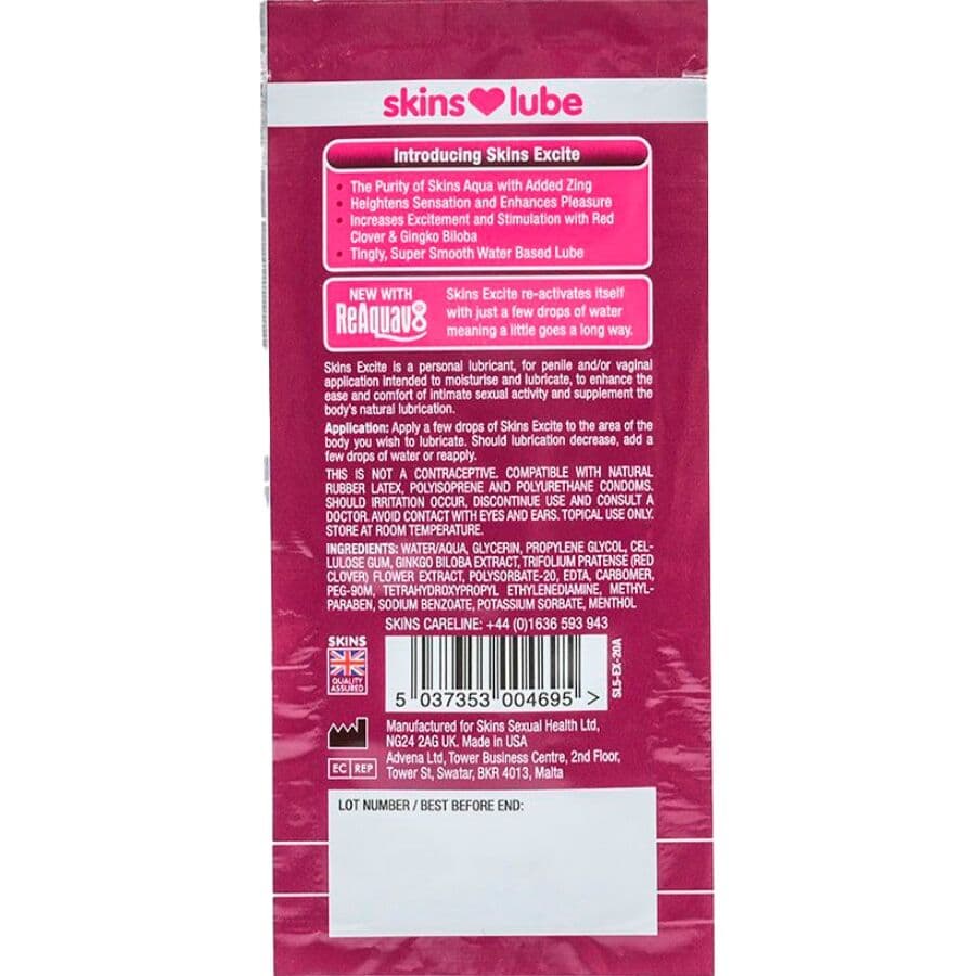 SKINS - EXCITE WATER-BASED LUBRICANT SINGLE-DOSE 5 ML thumb 2