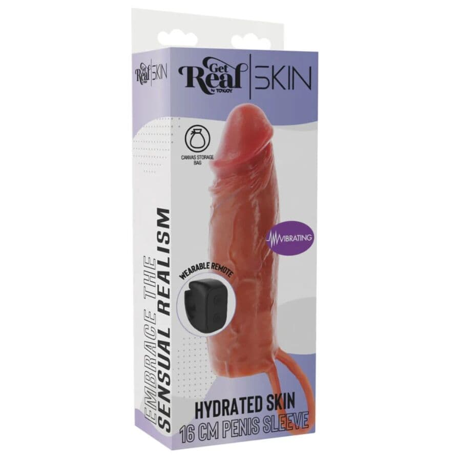 GET REAL - HYDRATED SKIN SILICONE VIBRATING PENIS SLEEVE CARAMEL 16 CM thumb 5