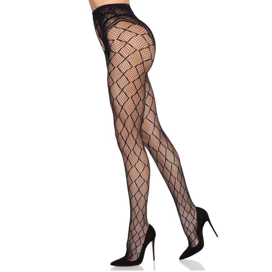 LEG AVENUE - 1966 NET TIGHTS WITH CROTCHLESS PANTY BLACK - ONE SIZE thumb 3