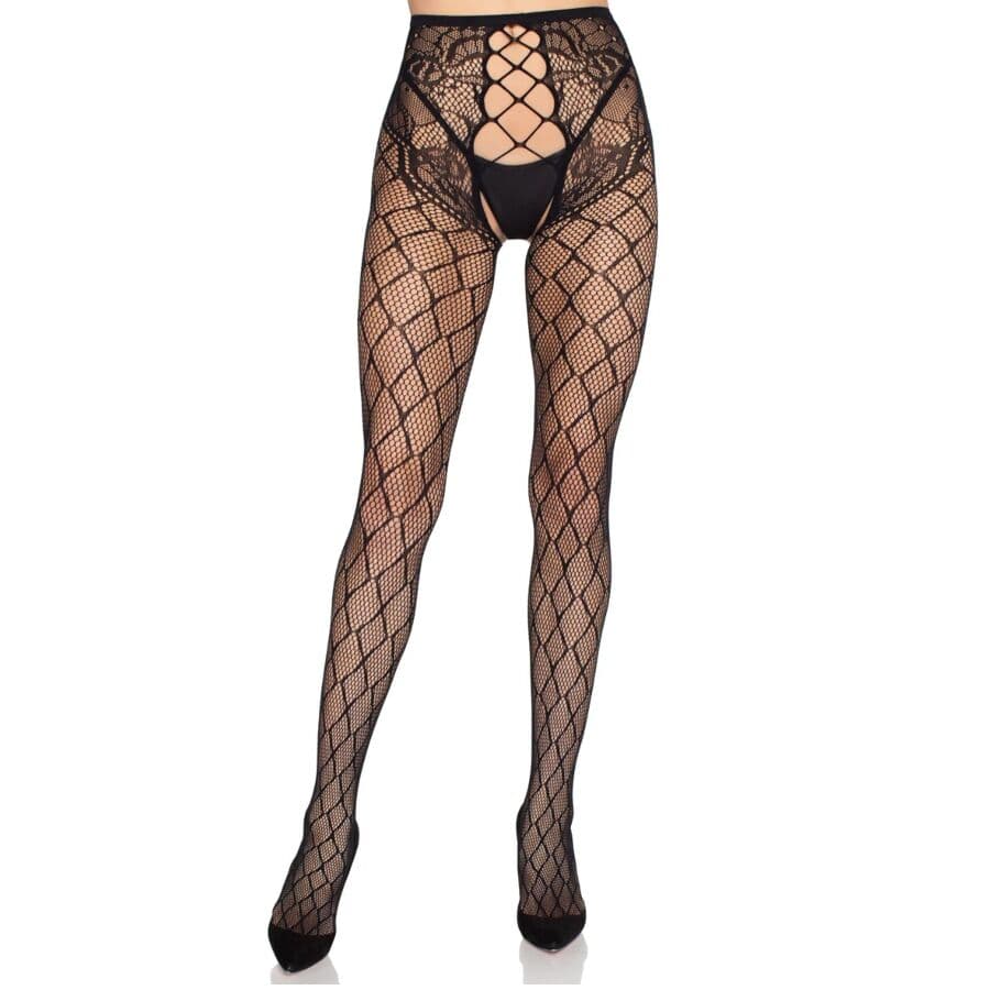 LEG AVENUE - 1966 NET TIGHTS WITH CROTCHLESS PANTY BLACK - ONE SIZE thumb 4
