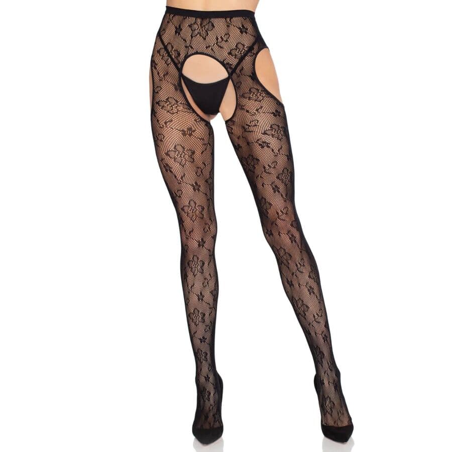 LEG AVENUE - 1967 BLOOM NET SUSPENDER TIGHTS BLACK - ONE SIZE thumb 4