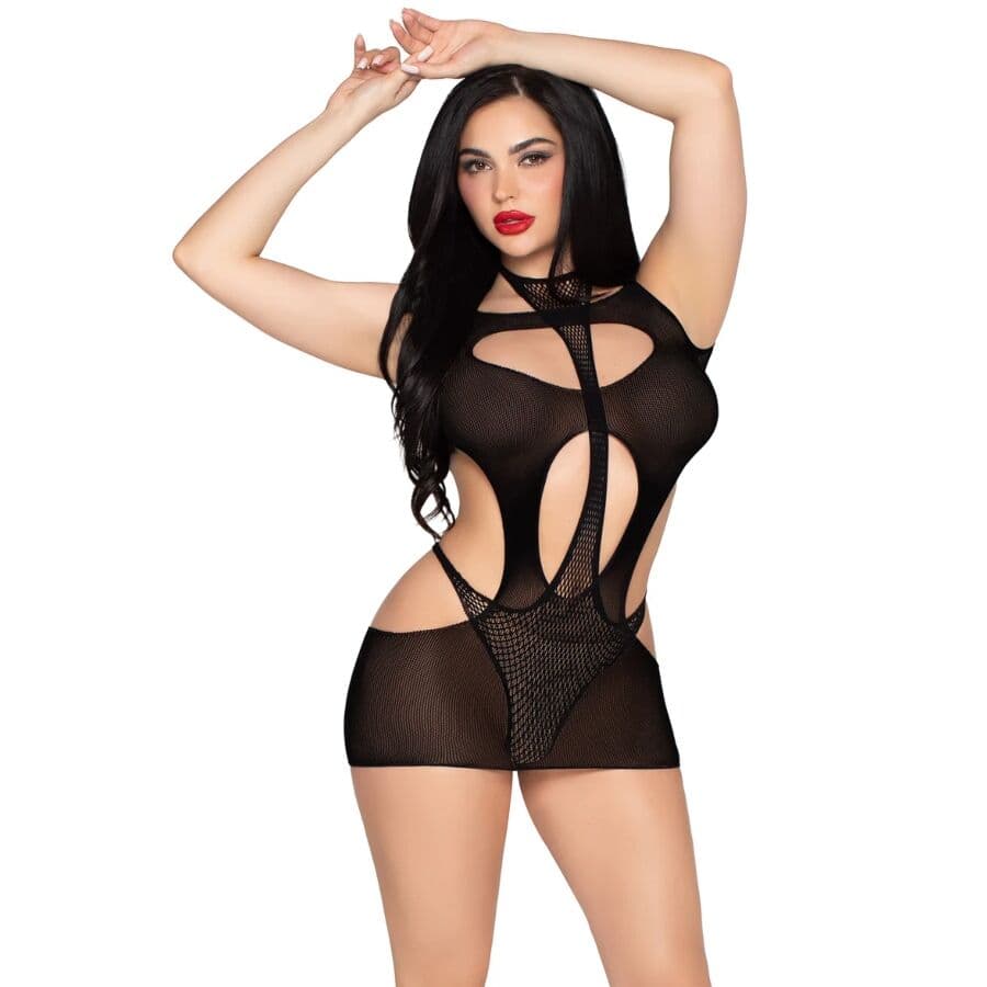 LEG AVENUE - 81680 OPAQUE MINI DRESS AND HALTER TEDDY BLACK - ONE SIZE thumb 2