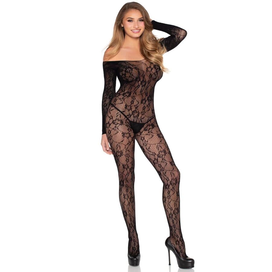 LEG AVENUE - 89366 LACE LINGERIE BODYSTOCKING BLACK - ONE SIZE thumb 2