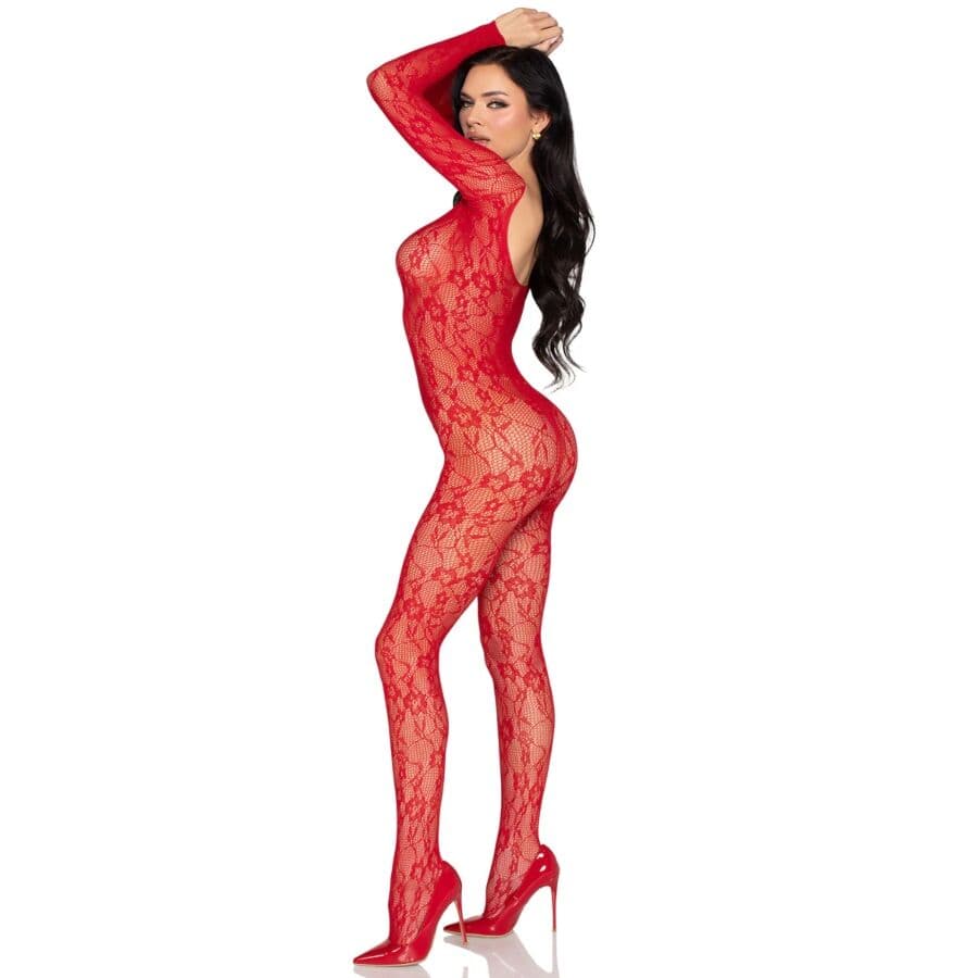 LEG AVENUE - 89366 LACE LINGERIE BODYSTOCKING RED - ONE SIZE thumb 4