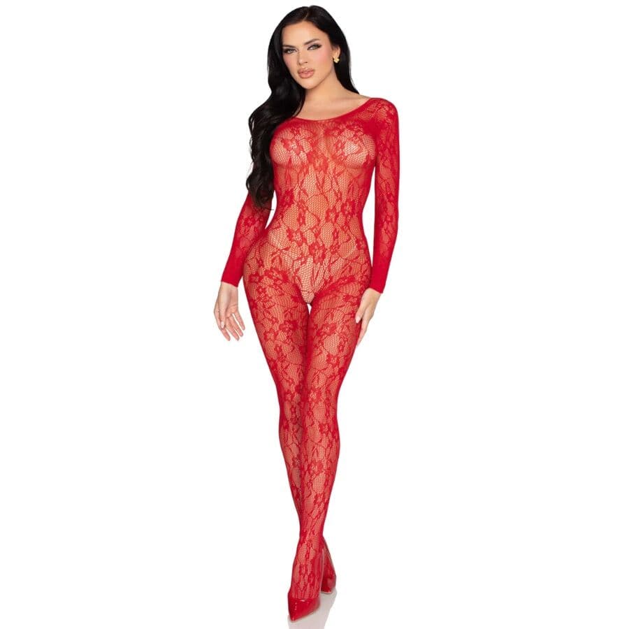 LEG AVENUE - 89366 LACE LINGERIE BODYSTOCKING RED - ONE SIZE thumb 2