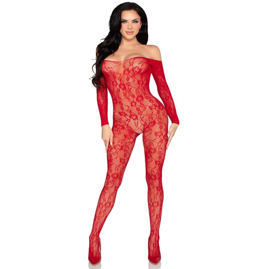 LEG AVENUE - 89366 LACE LINGERIE BODYSTOCKING RED - ONE SIZE thumb 5
