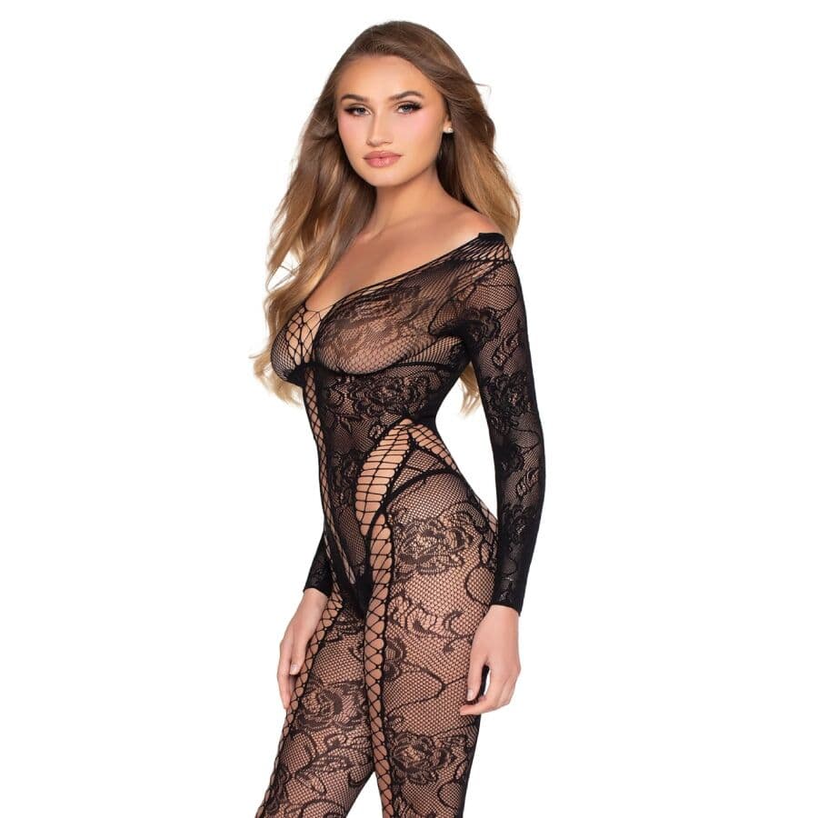 LEG AVENUE - 89369 NET & LACE JUMPSUIT BLACK - ONE SIZE thumb 2