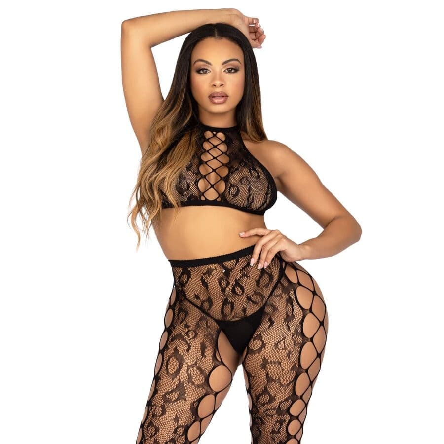 LEG AVENUE - 89372 CROP TOP & CROTCHLESS TIGHTS BLACK - ONE SIZE thumb 6