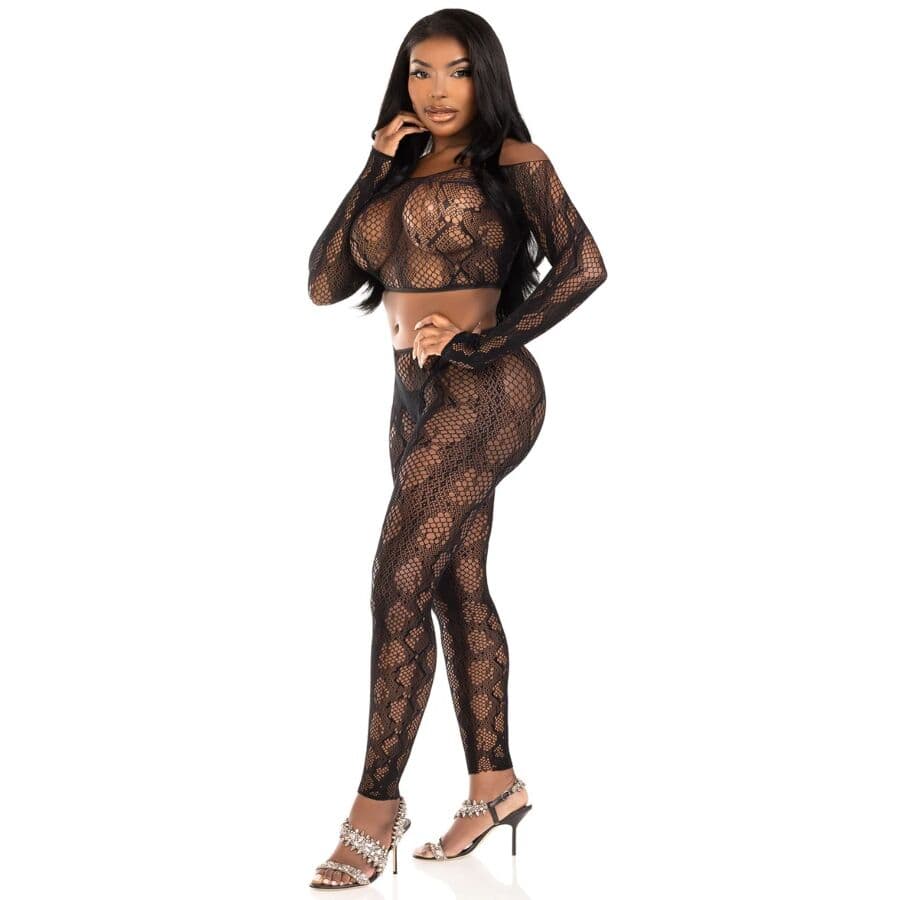 LEG AVENUE - 89373 PYTHON CROP TOP & FOOTLESS TIGHTS BLACK - ONE SIZE thumb 3