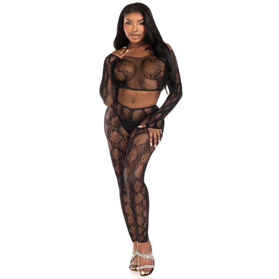 LEG AVENUE - 89373 PYTHON CROP TOP & FOOTLESS TIGHTS BLACK - ONE SIZE thumb 5