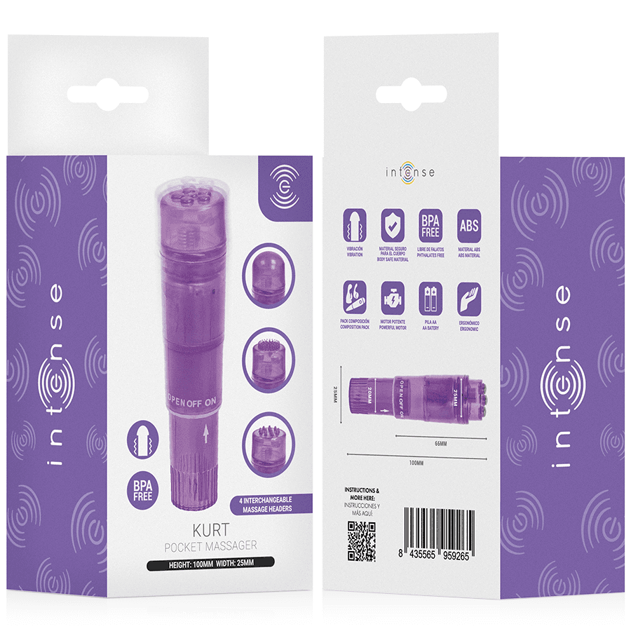 INTENSE - KURT MINI MASSAGER WITH 4 INTERCHANGEABLE HEADS PURPLE thumb 6