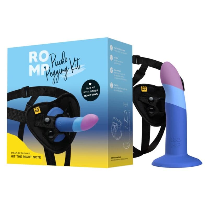 ROMP - PICCOLO HARNESS + SILICONE DILDO WITH TRICOLOR SUCTION CUP 14 CM thumb 5