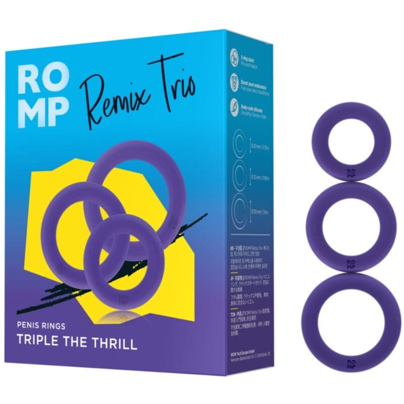 ROMP - REMIX TRIO SET OF 3 PURPLE SILICONE PENIS RINGS thumb 5