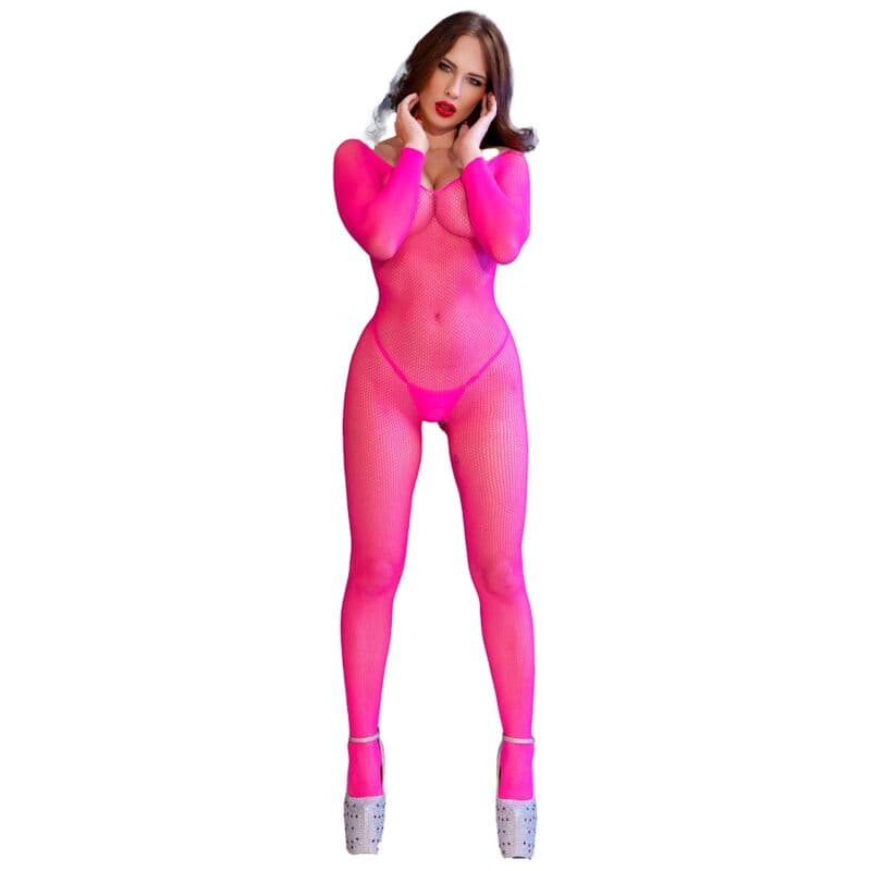 CHILIROSE - CR 4894 NEON PINK MESH BODYSTOCKING S/M thumb 5