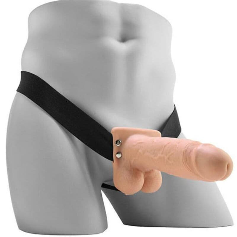 FETISH FANTASY SERIES - REALISTIC VIBRATING HOLLOW STRAP ON WITH BALLS 17.8 CM thumb 3