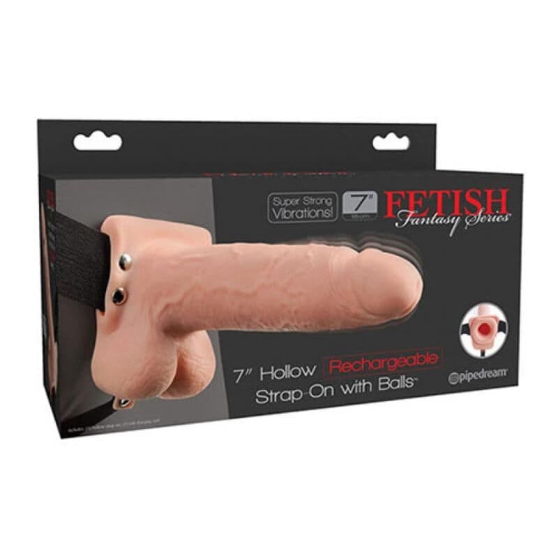 FETISH FANTASY SERIES - REALISTIC VIBRATING HOLLOW STRAP ON WITH BALLS 17.8 CM thumb 5