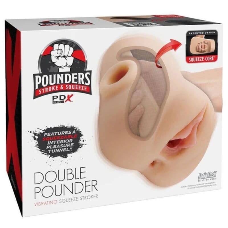 PDX PLUS - DOUBLE POUNDER VIBRATING SQUEEZE STROKER LIGHT 20.5 CM thumb 4