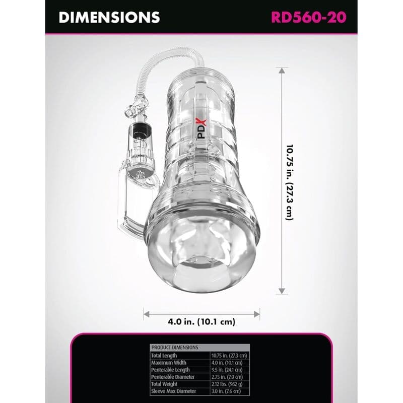 PDX ELITE - VIEWTUBE VAC XXL TRANSPARENT STROKER WITH SUCTION PUMP 27.3 CM thumb 5