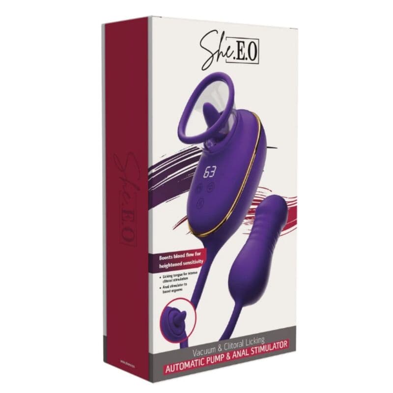 SHE.E.O - CLITORAL SUCTION TOOL WITH LICKING EFFECT AND PURPLE ANAL STIMULATOR thumb 5