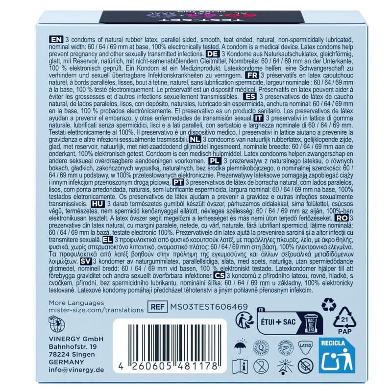 MISTER SIZE - SAMPLE PACK CONDOMS SIZE 60-64-69 MM (3 UNITS) thumb 4