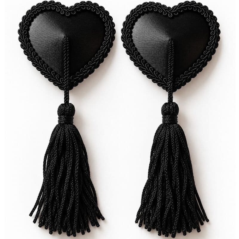 CHILIROSE - CR 4897 HEART-SHAPED NIPPLE COVERS WITH BLACK TASSELS